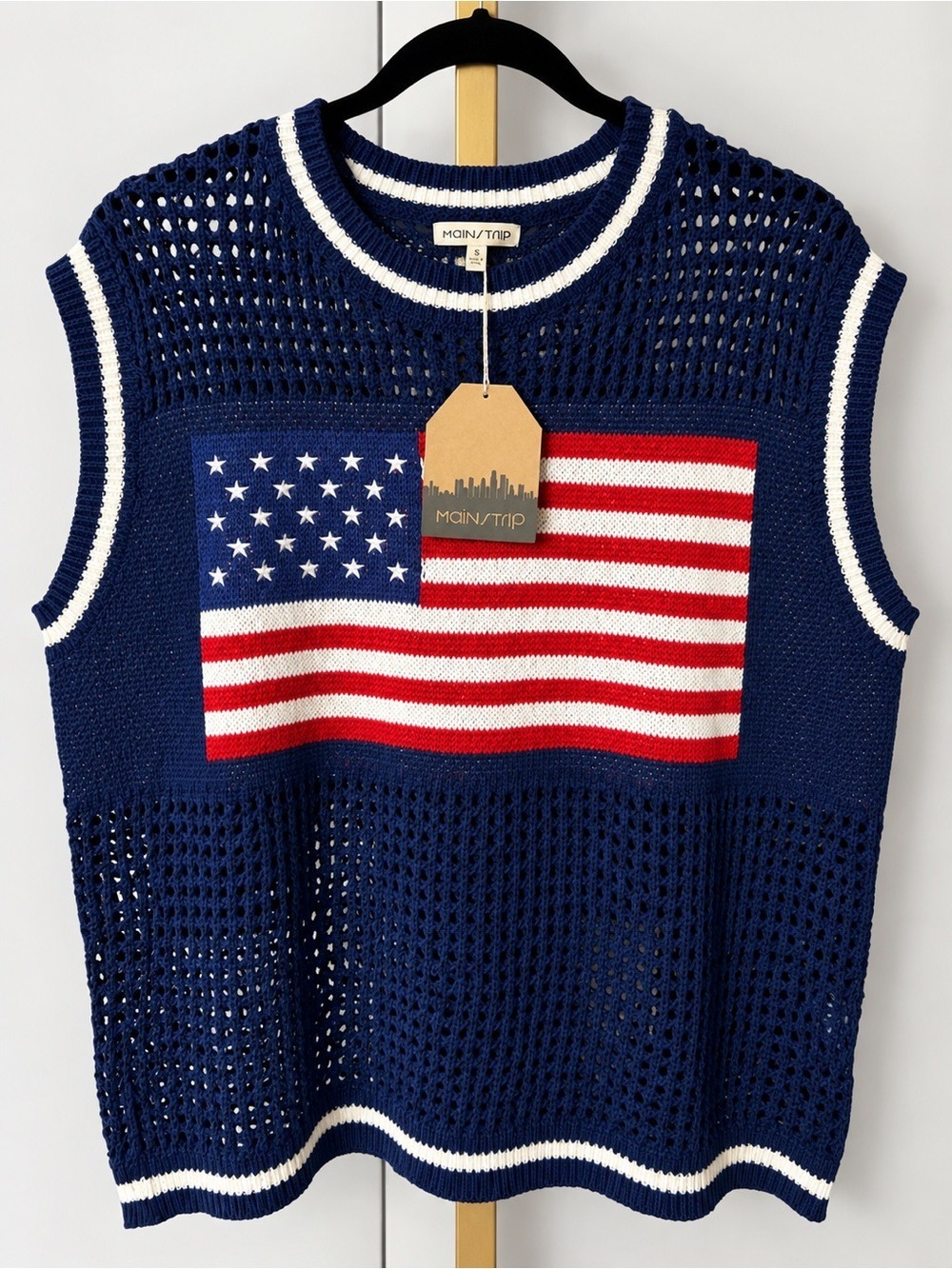 Main Strip Navy, Red & White American Flag Knit Sweater Vest